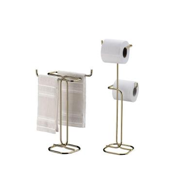 Imagem de Kit Banheiro Dourado Future Porta Papel Higiênico Chao Porta Toalha De Bancada 1176dd 1177dd