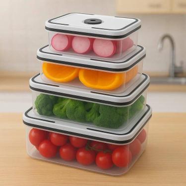 Imagem de Conjunto 4 Potes Herméticos Quadrado De Plástico Com Tampa