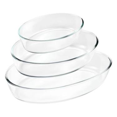 Imagem de Conjunto de Travessas Ovais em Vidro para Servir, 3 Peças, Transparente, Capacidades 1,5L, 2L e 3L