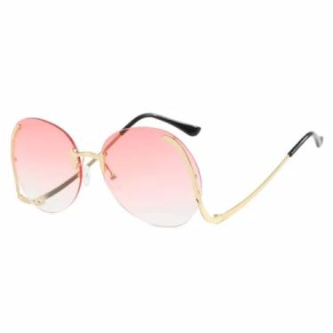 Imagem de Óculos de sol grandes sem aro com pernas de metal, feminino, retrô, luxuoso, masculino, para atividades ao ar livre, verão, viagem, UV400 (rosa degradê)
