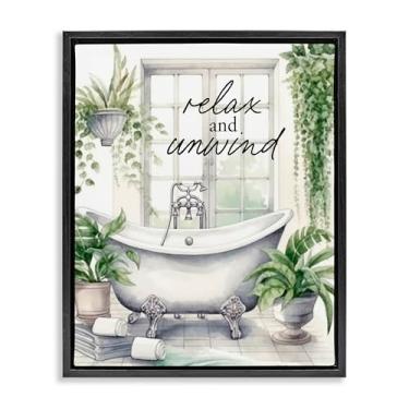 Imagem de Stupell Industries Relax Unwind Bath & Folhagem Marrom Emoldurado Tela Flutuante Arte de Parede Design por Lettered and Lined, 21 x 17