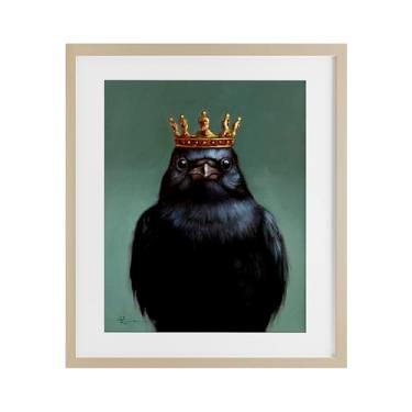 Imagem de Stupell Industries Impressão emoldurada de retrato de rei corvo branco sob vidro, design de Lucia Heffernan, 40 x 33