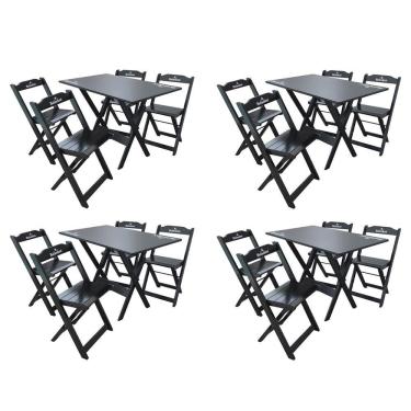 Imagem de Kit 4 Conjuntos Mesa Dobrável Madeira 110x70 Com 4 Cadeiras Hei Preta