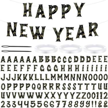Imagem de Kosiz 116 peças de faixa personalizada com letras "faça você mesmo", kit de faixas personalizáveis, guirlanda de feliz ano novo, incluindo 111 letras, números, 3 cordas, 2 dispositivos de rosqueamento