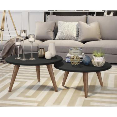 Imagem de Conjunto Mesa De Centro E Mesa De Apoio Grazi - Pés De Madeira Preto - J3 Móveis