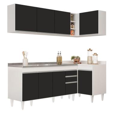 Imagem de Armário De Cozinha Modulado De Canto Esquerdo 4 Peças Cp51 Com Pia Inox Branco/preto - Lumil