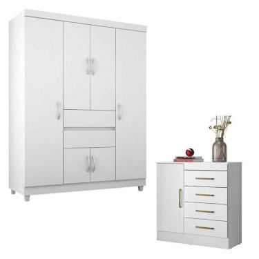 Imagem de Cômoda Montevidéu E Guarda Roupa Solteiro Ecom 2 Branco Flex - Demóbile