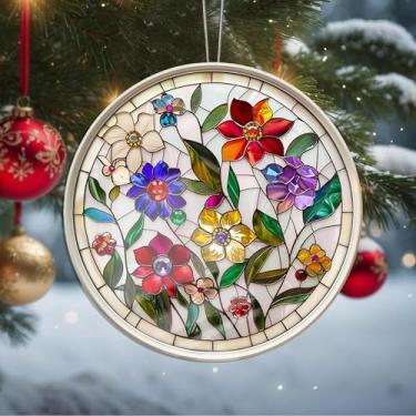 Imagem de Enfeites de Natal, flores de cristal, enfeites de árvore de Natal feitos à mão, decoração de carro e casa - presentes de Natal, decoração de artesanato em acrílico, ideias de troca de presentes para