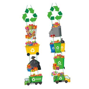 Imagem de KiBcsLic Banner de festa com caminhão de lixo, decoração de reciclagem, placa de porta para fotografia, gerenciamento de resíduos para suprimentos de festa,