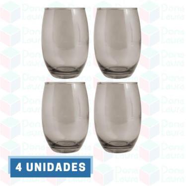 Imagem de 4 Copo de Vidro Cinza Redondo p/ Bebidas Drinks Eventos - PRATICASA, B