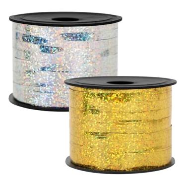 Imagem de DOVORSY Fita de ondulação a laser, 2 rolos de 100 metros, fita ondulada de 5 mm de largura para decorações de Natal, embrulho de presente, decorações de festa, corda de balão, artesanato, fita de