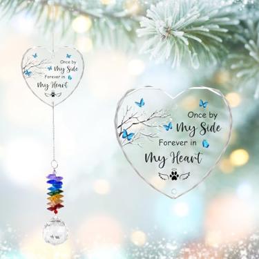 Imagem de GIFTELIX Enfeites de Natal – Forever in My Heart – Presente memorial de simpatia para perda de gato e cachorro – Decoração de cristal arco-íris – Lembrança de luto – Apanhador solar de lembrança
