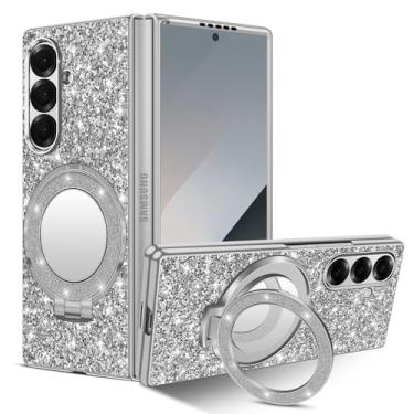 Imagem de Capa de silicone para Samsung Galaxy Z Fold 7 5G Capa de telefone Glitter Sparkle Bling Matte Back Cases com Mag-Safe, espelho de maquiagem, suporte à prova de choque capa protetora para Samsung Z