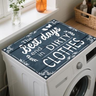 Imagem de GLOBLELAND Tapete retrô azul marinho para lavadora de lavanderia e secadora tapete de cobertura contra poeira 59,98 x 50 cm Blessingst texto máquina de lavar protetores superiores lindos tempos