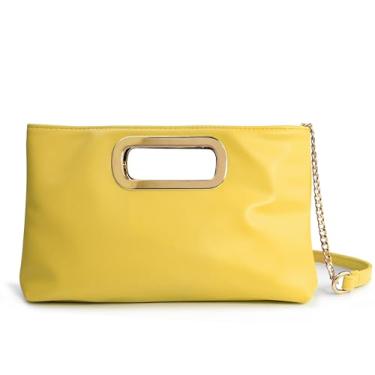 Imagem de HOXIS Bolsas de mão femininas recortadas para noite bolsa transversal de ombro com corrente dourada, Amarelo