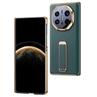 Imagem de FWYANZH Capa de couro genuíno para Huawei Mate X6, capa traseira magnética de telefone invisível com alça de mão suporte com tudo incluído dobradiça câmera à prova de choque, verde, Mate X6