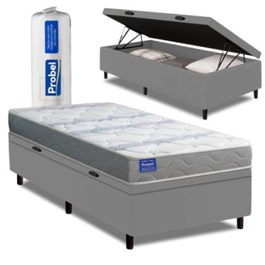 Imagem de Cama Box Baú Solteiro Probel Espuma D33 88x188x55 Night Day a Vácuo Branco/Cinza