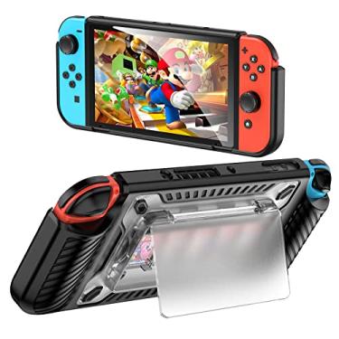 Imagem de Yznoek Capa compatível com Nintendo Switch OLED 2021, console protetor resistente com suporte e pegas, capa de aderência compatível com Nintendo Switch OLED (preto)