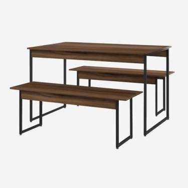 Imagem de Mesa de Jantar com 2 Bancos Estilo Industrial (Nogal/Est.Preta)