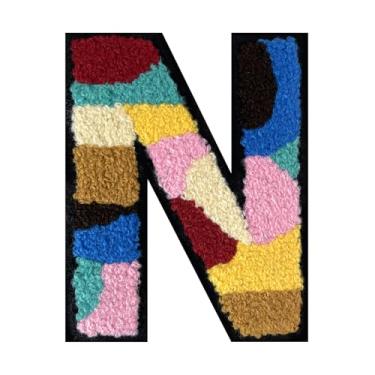 Imagem de 1 peça de patch de letra de chenille de ferro de camuflagem de 11,4 cm – Remendos do alfabeto para roupas, jaquetas, mochilas, chapéus para decoração personalizada, nome personalizado e artesanato. (N