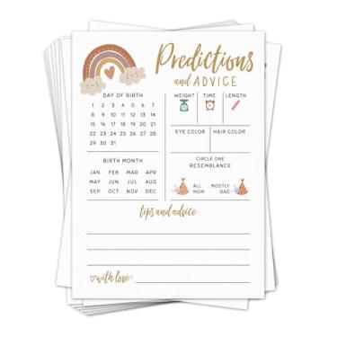 Imagem de Cartões de previsões e conselhos de bebês arco-íris para novos pais, jogos de chá de bebê para menina ou menino, desejos para mamãe e papai, 20 cartas