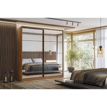 Imagem de Guarda Roupa Casal 2 Portas De Correr C/ Espelho E 3 Gavetas Belga Nogueira Touch - Demóbile