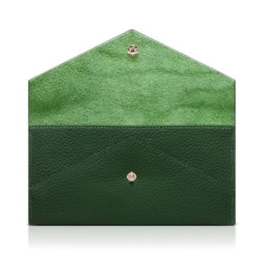 Imagem de XEYOU Carteira de cartão envelope para mulheres e homens, couro legítimo, carteira fina para cartão de crédito com bolso para moedas com zíper, Verde, Moderno