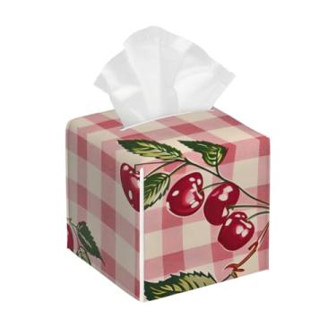 Imagem de Suporte quadrado de couro para caixa de lenços de papel, impermeável, vermelho, bonito, frutas, facial, organizador com cinto inferior, estojo de lenços para mesa, banheiro, escritório, mesa, carro