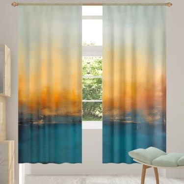 Imagem de 2 conjuntos de painéis cortinas transparentes azuis amarelas e arejadas com filtro leve painéis de cortina leve cortina de porta para janela para sala de estar, quarto, jantar, 213 cm de comprimento