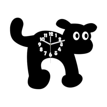 Imagem de Baoblaze Relógio de parede em forma de cachorro com rabo balançando, decoração para casa, enfeite, relógio de parede de desenho animado, coleção de animais, Preto