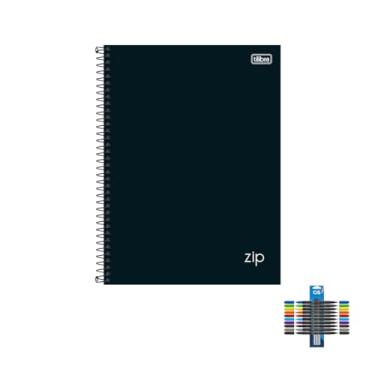 Imagem de Kit Caderno Universitário Capa Dura Zip Preto 10 Matérias 160 Folhas + Caneta Esferográfica Spiro 0.7mm + Marcador Artístico Brush Dual Tip Estojo com 10 Cores