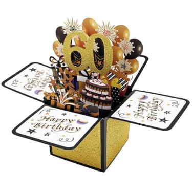 Imagem de Cartão Pop Up Happy 60th Birthday para homens e mulheres, cartão de caixa de glitter 3D com envelope e nota, presentes de aniversário exclusivos de 60 anos para mãe, pai, avó, avô, amigos, decoração