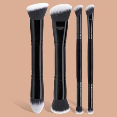 Imagem de 4 pincéis de maquiagem de ponta dupla, base impecável, corretivo sob os olhos sem crueldade (preto)