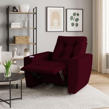 Imagem de Poltrona Do Papai Reclinável Suede Porta Copo Perola Bordo