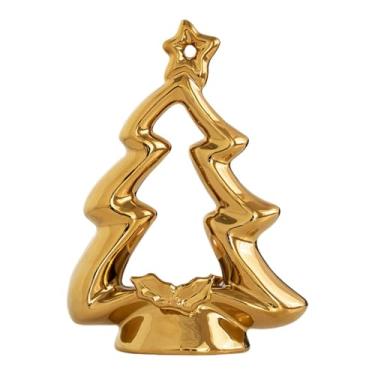 Imagem de IEUDNS Castiçal de cerâmica em formato de árvore de Natal para velas tealight, ideal para lareiras, festas e velas votivas em hotéis e casas de temporada, Ouro