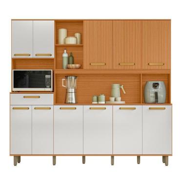 Imagem de Armario De Cozinha Kit Pilar Com 11 Portas E 1 Gaveta Freijo/off Acetinado/ripado Freij...