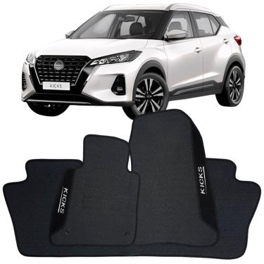 Imagem de Tapete Borracha Kicks 2016 à 2024 Preto Pvc Logo Bordado Jogo 3 Peças Ecotap W7206 Automotivo Wave