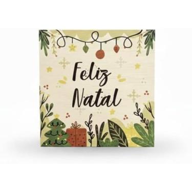 Imagem de Quadrinho Natalino Feliz Natal 19x19cm em Compensado com Impressão UV – Decoração de Natal