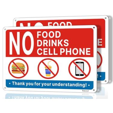 Imagem de Smeryl Sinais de celular sem alimentos e bebidas, 25,4 cm x 17,8 cm, sem alimentos ou bebidas ou placas de celular, suporte autoadesivo, acrílico grosso, fácil de instalar, pacote com 2
