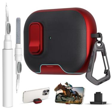 Imagem de Meiyasy Capa para AirPods Pro 3 com fechadura, textura de couro TPU, rígida, mulheres e homens, com chaveiro para Apple Airpods Pro 3ª geração, capa 2025 (vermelho/preto)