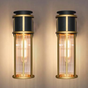 Imagem de ALVIME Luzes de parede externas, luminárias externas, suporte de parede externo moderno à prova d'água, lanterna de ônibus para porta da frente da casa, garagem, varanda, pátio, vidro canelado