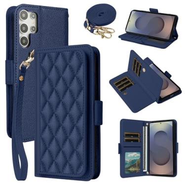 Imagem de Dibosom Capa carteira para Samsung Galaxy S24 FE 5G Argyle com alça de pulso/ombro compartimentos para cartões, porta-cartões de couro PU, suporte minimalista, capa de celular acolchoada para S 24 EF