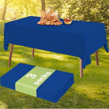 Imagem de Pacote com 3 toalhas de mesa retangulares de plástico – Capas de mesa descartáveis à prova d'água 137 x 272 cm para festas, piqueniques, casamentos e aniversários | Protetor decorativo interno/externo