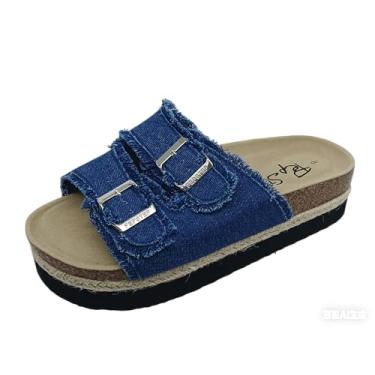 Imagem de PepStep Sandálias deslizantes para mulheres com palmilha e alça de cortiça macia, sandálias femininas de plataforma de moda confortável estilo slip on, Pltfnavy, 40