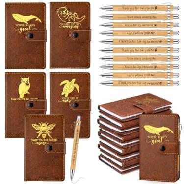 Imagem de Tenceur 20 conjuntos de presentes de agradecimento de funcionários animal trocadilho diário de couro bloco de notas inspirador A6 com canetas de bambu, presente de agradecimento de Natal para