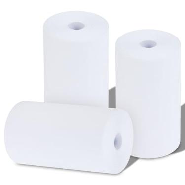 Imagem de 3 rolos de papel de recibo, dispensador de rolo de papel em branco de 7,6 cm e 9 m, notas adesivas para lista de compras para suporte de rolo de notas de seringueira de 21 x 11 cm
