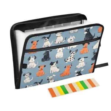 Imagem de CEBUGI Pasta expansível de 13 bolsos, impermeável, sanfonada, organizador de arquivos com etiquetas tamanho A4, organizador de documentos de papel para escola, material de escritório, cães fofos