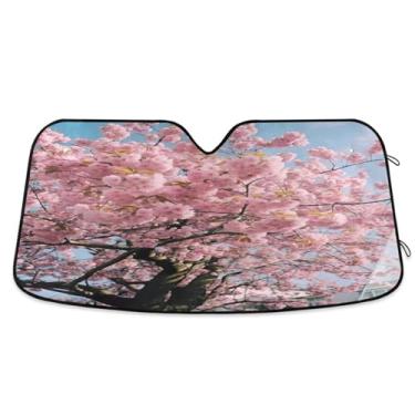 Imagem de Wassud Para-brisa de carro em flor de cerejeira rosa, persianas refletivas para janela frontal de carro, protetor de viseira de sol bloqueia raios UV, persiana dobrável sanfonada para carro, caminhão