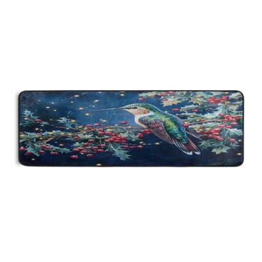 Imagem de Qilmy Tapete de corredor beija-flores e bagas 183 x 61 cm, antiderrapante, antifadiga, confortável, tapetes longos, para quarto, sala de estar, banheiro, corredores, entrywa587