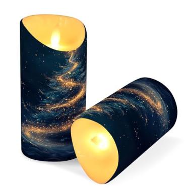 Imagem de Blueangle Pacote com 2 velas mágicas de árvore de Natal sem chamas com controle remoto e temporizador, velas LED cintilantes (7,6 cm x 15 cm) para decoração de casa, casamento, acampamento (906)